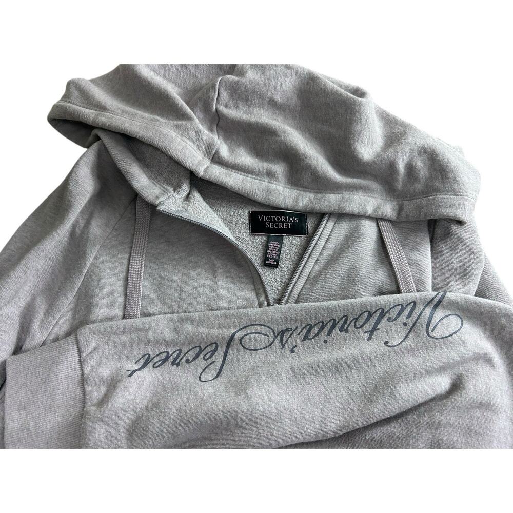 Victoria's Secret Full Zip Hoodie Sz L Fleece Sweatshirt Athletic Grayish Purple - Picture 2 of 8